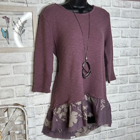 Dylan Boho Hippie Thermal Tiered Tunic Top Size Small Embroidered - Picture 2 of 6